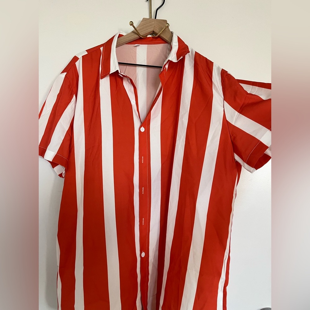 Striped Button Down Orange and White